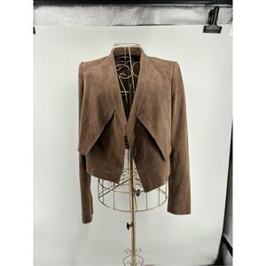 BCBG tan Luke faux suede open jacket size XS